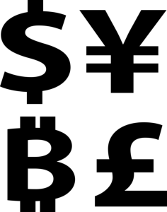 Bitcoin Currency Symbol With Dollar Yens And Pounds Signs Sticker Svg Vector, Free Vectors File